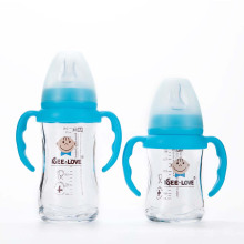 Оптовая продажа с широким горлышком Симпатичная бутылочка для кормления грудного молока Preemie из синего стекла